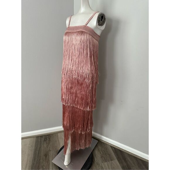 NWT My Beachy Side x Emily In Paris Angelica Fringed Tiered Maxi Dress Pink XS - Picture 11 of 12